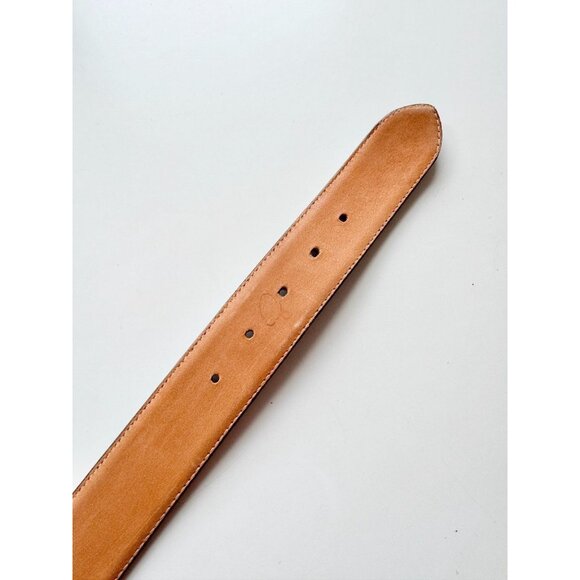 Vintage AQUASCUTUM Navy Blue Leather Large Gold Buckle Waist Belt, Size S - Picture 12 of 16